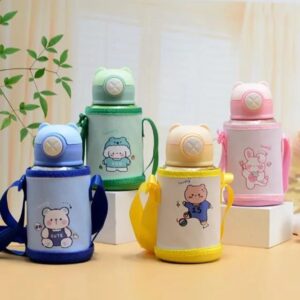Plastic Kids Sipper with Cover & Strap | Push Lock Button | Airtight & Leak-Proof | 500 ML | Assorted Colors | OPP Packing 1 pc