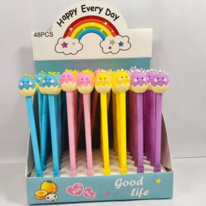 Cute Cartoon Character Korean Style Silicone Gel-Ink Pen for Kids | 0.5mm | Kawaii Writing Pens | Display Box Packing | Assorted Color- 3 Pcs